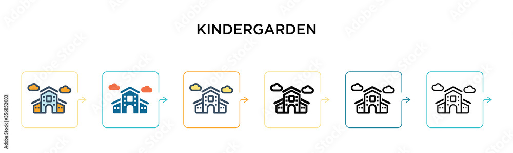 Kindergarden vector icon in 6 different modern styles. Black, two colored kindergarden icons designed in filled, outline, line and stroke style. Vector illustration can be used for web, mobile, ui Kindergarden vector icon in 6 different modern styles. Black, two colored kindergarden icons designed in filled, outline, line and stroke style. Vector illustration can be used for web, mobile, ui