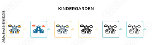 Kindergarden vector icon in 6 different modern styles. Black, two colored kindergarden icons designed in filled, outline, line and stroke style. Vector illustration can be used for web, mobile, ui