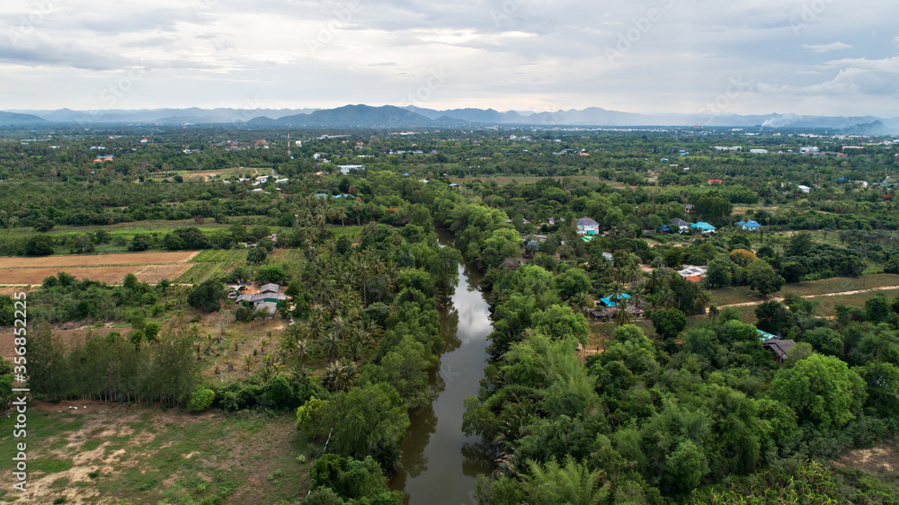 Aerial view of canals in rural areas.Top view of drone