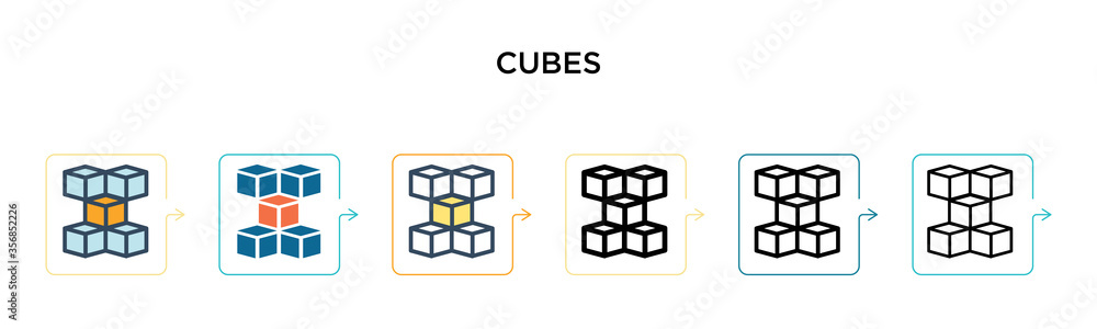 Cubes vector icon in 6 different modern styles. Black, two colored cubes icons designed in filled, outline, line and stroke style. Vector illustration can be used for web, mobile, ui Cubes vector icon in 6 different modern styles. Black, two colored cubes icons designed in filled, outline, line and stroke style. Vector illustration can be used for web, mobile, ui