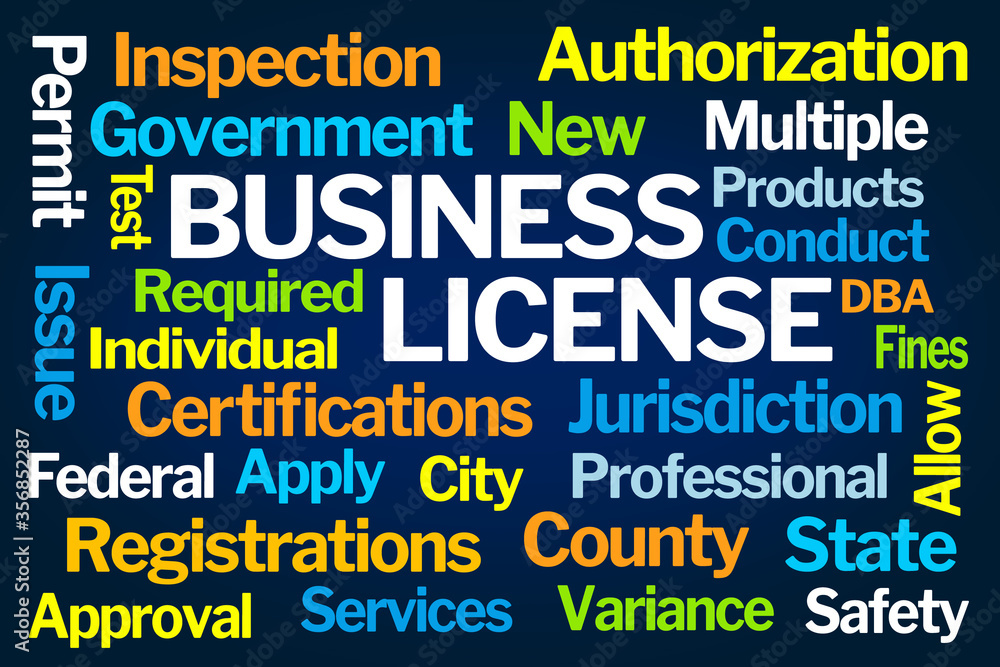 Business License Word Cloud on Blue Background