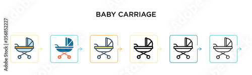 Baby carriage vector icon in 6 different modern styles. Black, two colored baby carriage icons designed in filled, outline, line and stroke style. Vector illustration can be used for web, mobile, ui