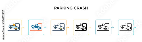 Parking crash vector icon in 6 different modern styles. Black, two colored parking crash icons designed in filled, outline, line and stroke style. Vector illustration can be used for web, mobile, ui