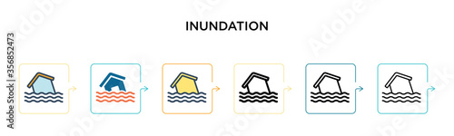 Inundation vector icon in 6 different modern styles. Black, two colored inundation icons designed in filled, outline, line and stroke style. Vector illustration can be used for web, mobile, ui