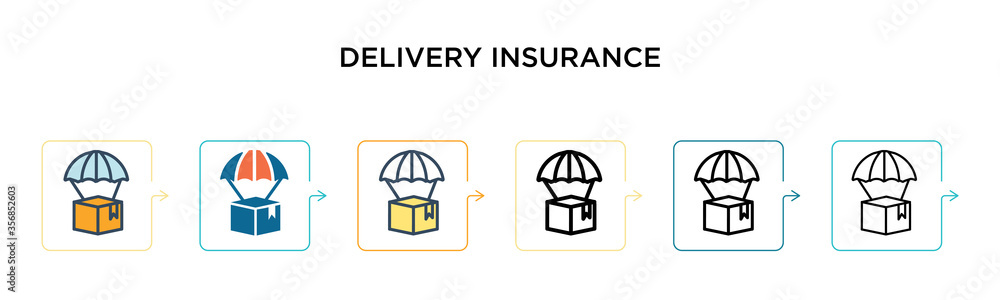 Delivery insurance vector icon in 6 different modern styles. Black, two colored delivery insurance icons designed in filled, outline, line and stroke style. Vector illustration can be used for web, Delivery insurance vector icon in 6 different modern styles. Black, two colored delivery insurance icons designed in filled, outline, line and stroke style. Vector illustration can be used for web,