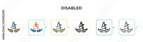 Disabled vector icon in 6 different modern styles. Black, two colored disabled icons designed in filled, outline, line and stroke style. Vector illustration can be used for web, mobile, ui
