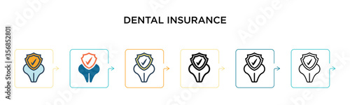Dental insurance vector icon in 6 different modern styles. Black, two colored dental insurance icons designed in filled, outline, line and stroke style. Vector illustration can be used for web,