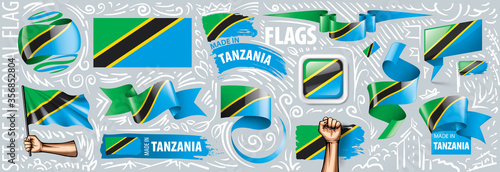 Vector set of the national flag of Tanzania in various creative designs