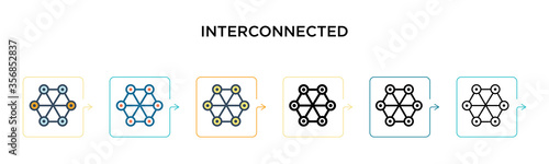 Interconnected vector icon in 6 different modern styles. Black, two colored interconnected icons designed in filled, outline, line and stroke style. Vector illustration can be used for web, mobile, ui