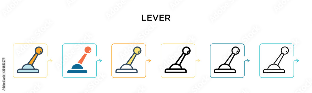 Lever vector icon in 6 different modern styles. Black, two colored lever icons designed in filled, outline, line and stroke style. Vector illustration can be used for web, mobile, ui Lever vector icon in 6 different modern styles. Black, two colored lever icons designed in filled, outline, line and stroke style. Vector illustration can be used for web, mobile, ui