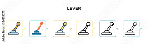 Lever vector icon in 6 different modern styles. Black, two colored lever icons designed in filled, outline, line and stroke style. Vector illustration can be used for web, mobile, ui