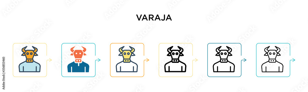 Varaja vector icon in 6 different modern styles. Black, two colored varaja icons designed in filled, outline, line and stroke style. Vector illustration can be used for web, mobile, ui
