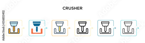 Crusher vector icon in 6 different modern styles. Black, two colored crusher icons designed in filled, outline, line and stroke style. Vector illustration can be used for web, mobile, ui