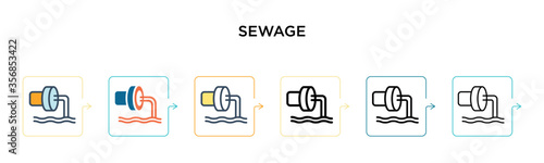 Sewage vector icon in 6 different modern styles. Black, two colored sewage icons designed in filled, outline, line and stroke style. Vector illustration can be used for web, mobile, ui