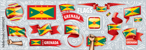 Vector set of the national flag of Grenada in various creative designs