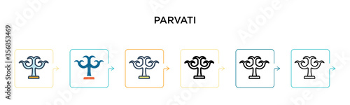 Parvati vector icon in 6 different modern styles. Black, two colored parvati icons designed in filled, outline, line and stroke style. Vector illustration can be used for web, mobile, ui