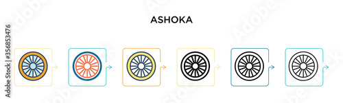 Ashoka vector icon in 6 different modern styles. Black, two colored ashoka icons designed in filled, outline, line and stroke style. Vector illustration can be used for web, mobile, ui