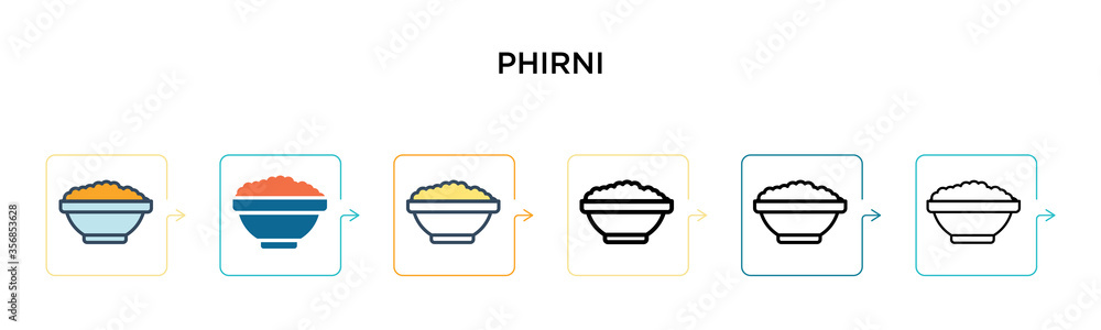 Phirni vector icon in 6 different modern styles. Black, two colored phirni icons designed in filled, outline, line and stroke style. Vector illustration can be used for web, mobile, ui Phirni vector icon in 6 different modern styles. Black, two colored phirni icons designed in filled, outline, line and stroke style. Vector illustration can be used for web, mobile, ui