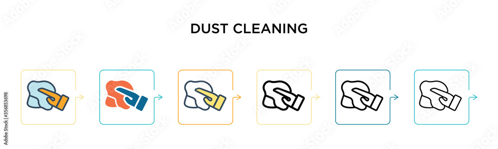 Dust cleaning vector icon in 6 different modern styles. Black, two colored dust cleaning icons designed in filled, outline, line and stroke style. Vector illustration can be used for web, mobile, ui Dust cleaning vector icon in 6 different modern styles. Black, two colored dust cleaning icons designed in filled, outline, line and stroke style. Vector illustration can be used for web, mobile, ui