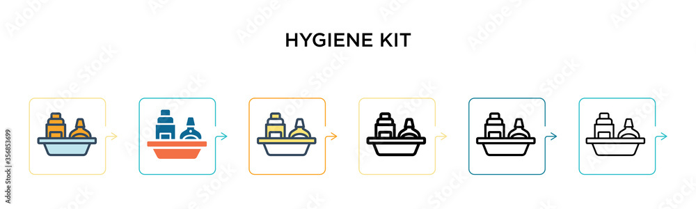 Hygiene kit vector icon in 6 different modern styles. Black, two colored hygiene kit icons designed in filled, outline, line and stroke style. Vector illustration can be used for web, mobile, ui Hygiene kit vector icon in 6 different modern styles. Black, two colored hygiene kit icons designed in filled, outline, line and stroke style. Vector illustration can be used for web, mobile, ui