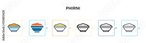 Phirni vector icon in 6 different modern styles. Black, two colored phirni icons designed in filled, outline, line and stroke style. Vector illustration can be used for web, mobile, ui