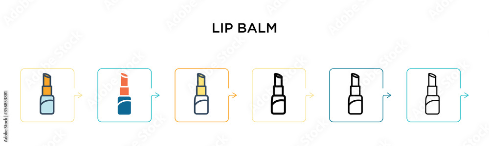 Lip balm vector icon in 6 different modern styles. Black, two colored lip balm icons designed in filled, outline, line and stroke style. Vector illustration can be used for web, mobile, ui Lip balm vector icon in 6 different modern styles. Black, two colored lip balm icons designed in filled, outline, line and stroke style. Vector illustration can be used for web, mobile, ui
