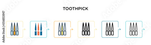 Toothpick vector icon in 6 different modern styles. Black, two colored toothpick icons designed in filled, outline, line and stroke style. Vector illustration can be used for web, mobile, ui