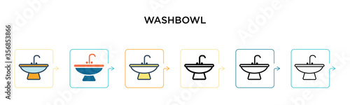 Washbowl vector icon in 6 different modern styles. Black, two colored washbowl icons designed in filled, outline, line and stroke style. Vector illustration can be used for web, mobile, ui