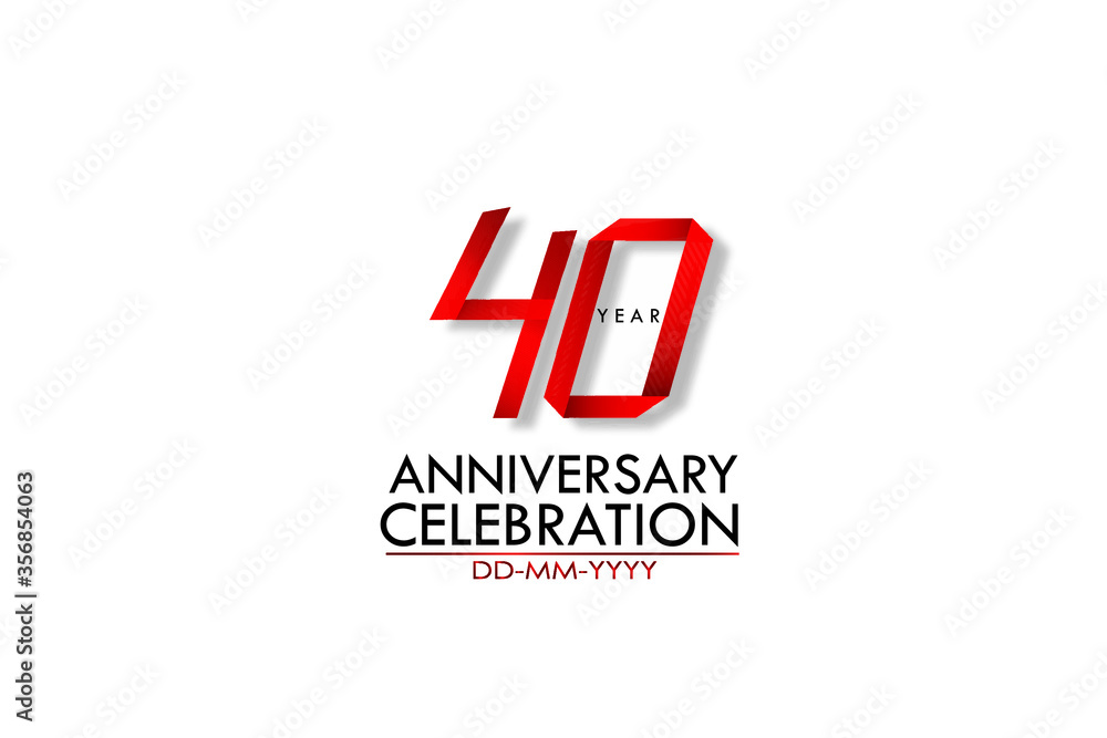 Fototapeta premium 40 years anniversary, Red Dark Contour color with Speedy Design minimalist logo vector illustration on white background - Vector