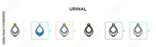 Urinal vector icon in 6 different modern styles. Black, two colored urinal icons designed in filled, outline, line and stroke style. Vector illustration can be used for web, mobile, ui