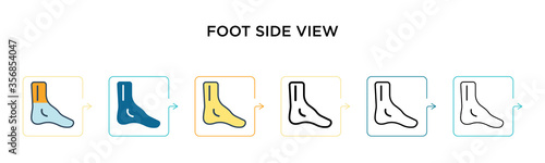 Foot side view vector icon in 6 different modern styles. Black, two colored foot side view icons designed in filled, outline, line and stroke style. Vector illustration can be used for web, mobile, ui