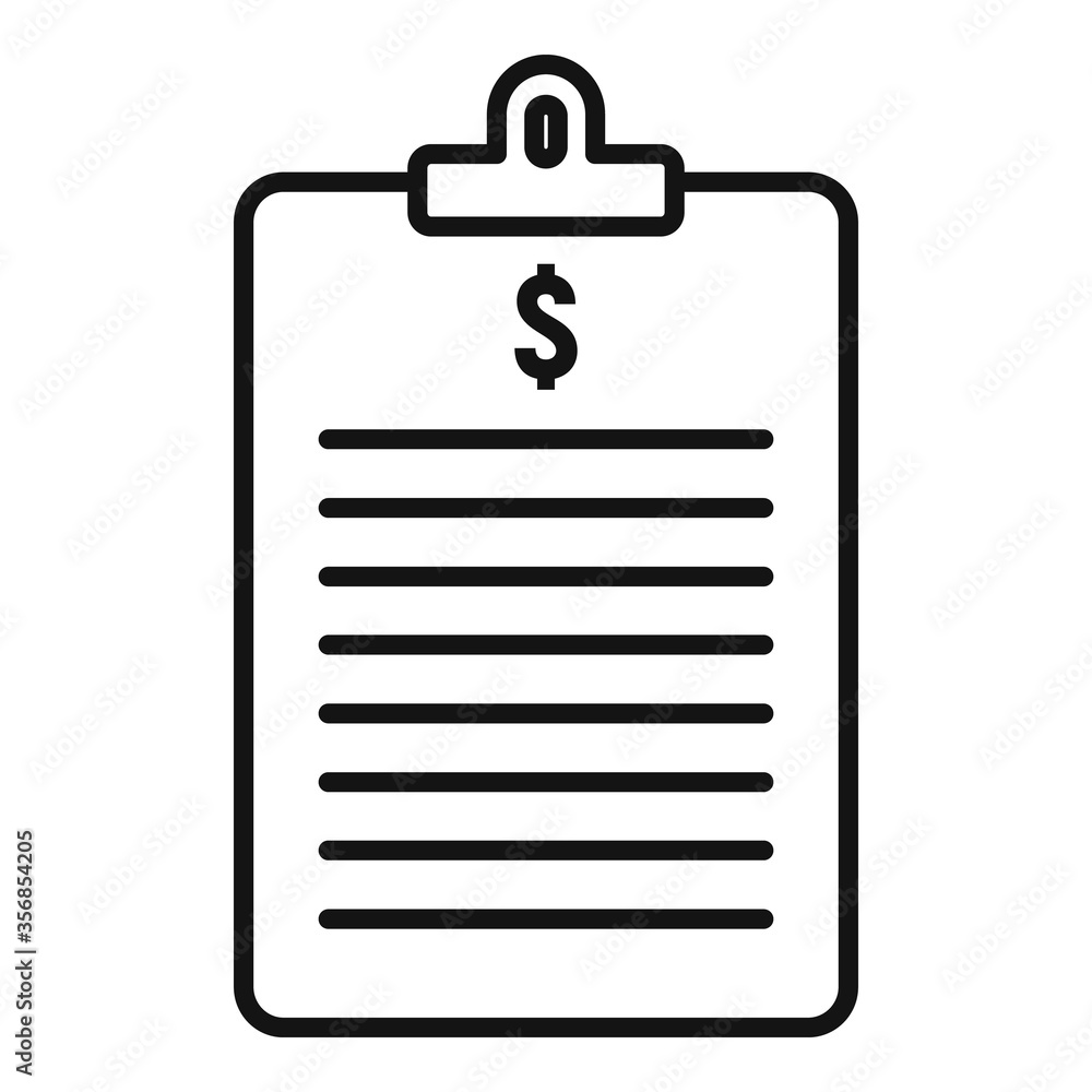 Finance clipboard icon. Outline finance clipboard vector icon for web design isolated on white background Finance clipboard icon. Outline finance clipboard vector icon for web design isolated on white background