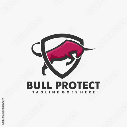 Vector Logo Illustration Bull Protect Simple Mascot Style