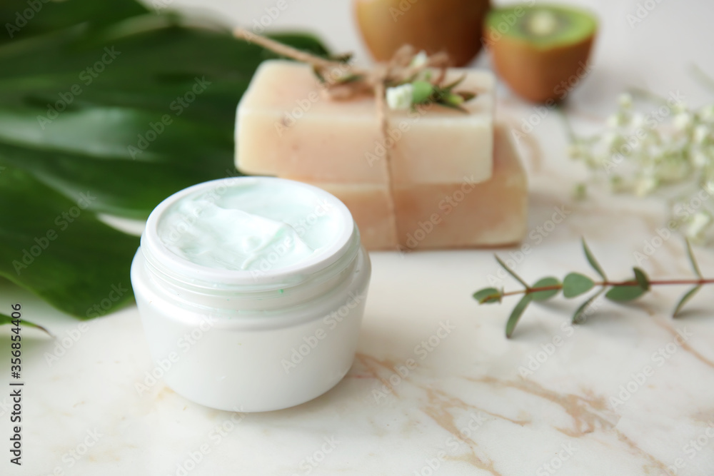Jar of natural cream on table Jar of natural cream on table