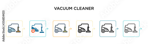 Vacuum cleaner vector icon in 6 different modern styles. Black, two colored vacuum cleaner icons designed in filled, outline, line and stroke style. Vector illustration can be used for web, mobile, ui