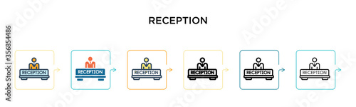 Reception vector icon in 6 different modern styles. Black, two colored reception icons designed in filled, outline, line and stroke style. Vector illustration can be used for web, mobile, ui