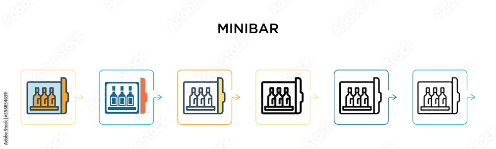 Minibar vector icon in 6 different modern styles. Black, two colored minibar icons designed in filled, outline, line and stroke style. Vector illustration can be used for web, mobile, ui Minibar vector icon in 6 different modern styles. Black, two colored minibar icons designed in filled, outline, line and stroke style. Vector illustration can be used for web, mobile, ui