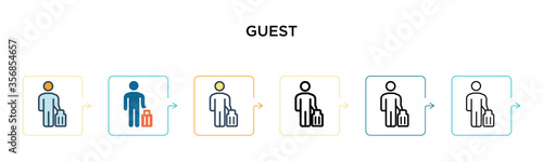 Guest vector icon in 6 different modern styles. Black, two colored guest icons designed in filled, outline, line and stroke style. Vector illustration can be used for web, mobile, ui