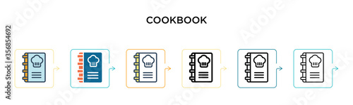 Cookbook vector icon in 6 different modern styles. Black, two colored cookbook icons designed in filled, outline, line and stroke style. Vector illustration can be used for web, mobile, ui
