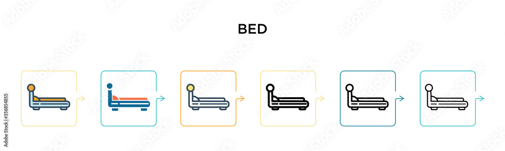 Bed sign vector icon in 6 different modern styles. Black, two colored bed sign icons designed in filled, outline, line and stroke style. Vector illustration can be used for web, mobile, ui Bed sign vector icon in 6 different modern styles. Black, two colored bed sign icons designed in filled, outline, line and stroke style. Vector illustration can be used for web, mobile, ui