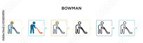 Bowman vector icon in 6 different modern styles. Black, two colored bowman icons designed in filled, outline, line and stroke style. Vector illustration can be used for web, mobile, ui