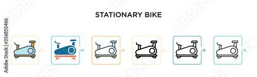Stationary bike vector icon in 6 different modern styles. Black, two colored stationary bike icons designed in filled, outline, line and stroke style. Vector illustration can be used for web, mobile,