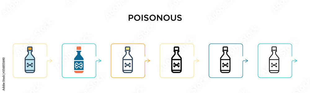 Poisonous vector icon in 6 different modern styles. Black, two colored poisonous icons designed in filled, outline, line and stroke style. Vector illustration can be used for web, mobile, ui Poisonous vector icon in 6 different modern styles. Black, two colored poisonous icons designed in filled, outline, line and stroke style. Vector illustration can be used for web, mobile, ui