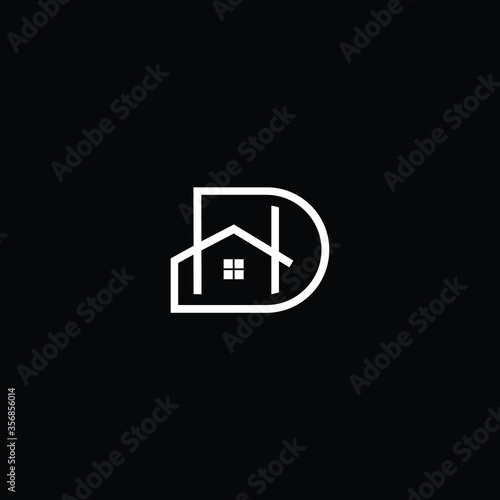 Logo design of D DH HD in vector for construction, home, real estate, building, property. Minimal awesome trendy professional logo design template on black background. photo
