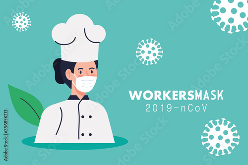 chef female wearing medical mask during covid 19 vector illustration design