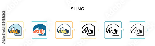 Sling vector icon in 6 different modern styles. Black, two colored sling icons designed in filled, outline, line and stroke style. Vector illustration can be used for web, mobile, ui