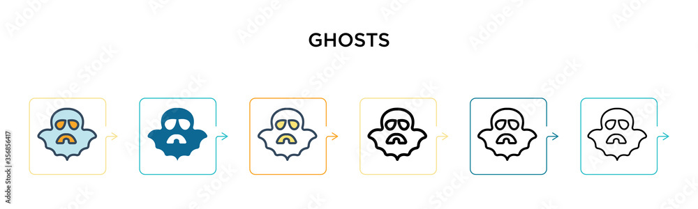 Ghosts vector icon in 6 different modern styles. Black, two colored ghosts icons designed in filled, outline, line and stroke style. Vector illustration can be used for web, mobile, ui Ghosts vector icon in 6 different modern styles. Black, two colored ghosts icons designed in filled, outline, line and stroke style. Vector illustration can be used for web, mobile, ui
