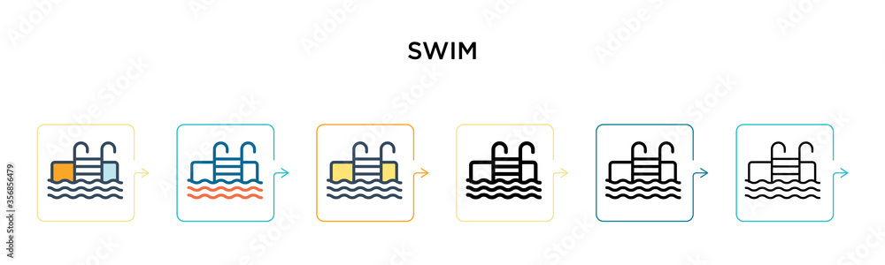Swim vector icon in 6 different modern styles. Black, two colored swim icons designed in filled, outline, line and stroke style. Vector illustration can be used for web, mobile, ui Swim vector icon in 6 different modern styles. Black, two colored swim icons designed in filled, outline, line and stroke style. Vector illustration can be used for web, mobile, ui