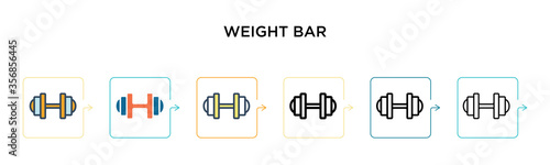 Weight bar vector icon in 6 different modern styles. Black, two colored weight bar icons designed in filled, outline, line and stroke style. Vector illustration can be used for web, mobile, ui