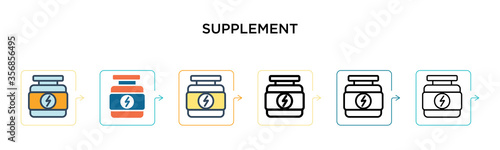 Supplement vector icon in 6 different modern styles. Black, two colored supplement icons designed in filled, outline, line and stroke style. Vector illustration can be used for web, mobile, ui
